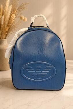 Emporio Armani Blue Saffiano Leather Dome Backpack NWT